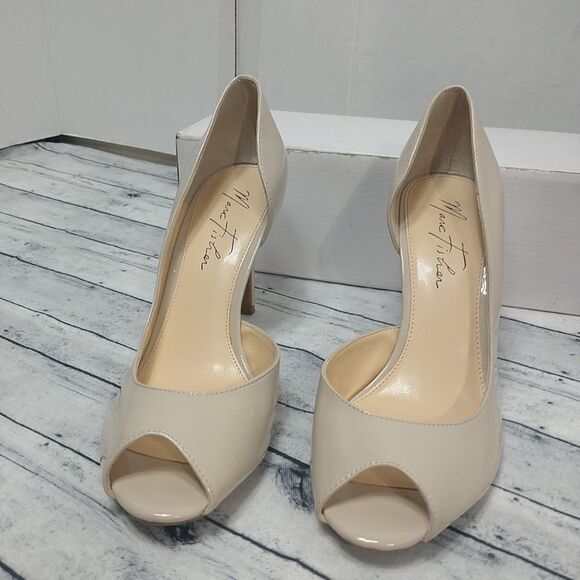 Marc Fisher D'Orsay Woman's SZ 7M Heels Nude Patent Leather Peep Toe Joey . - Picture 9 of 10